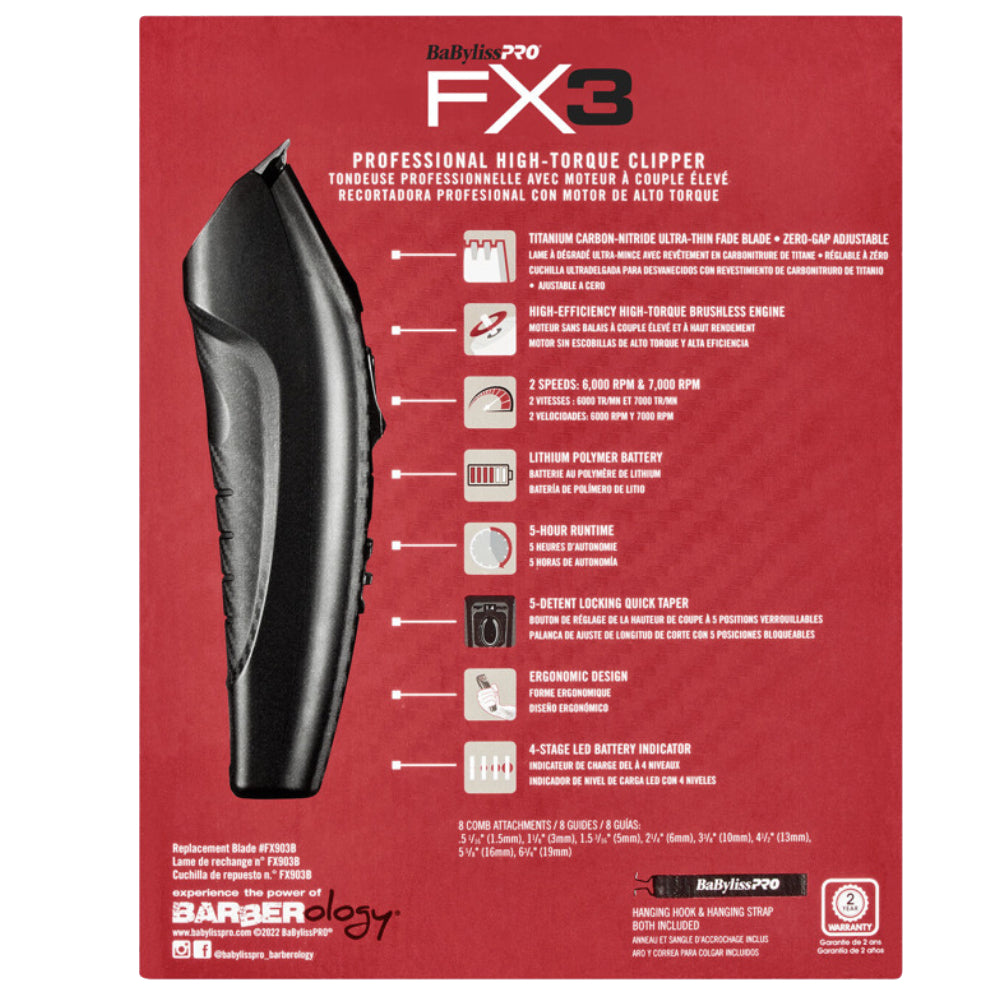 Babyliss Pro FX3 High Torque Cordless Clipper Black (FXX3CB)