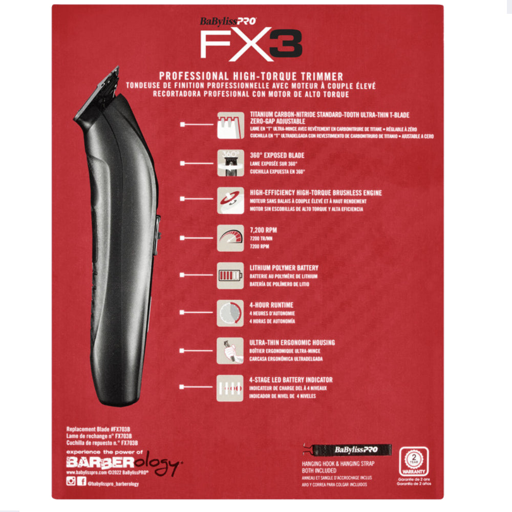 Babyliss Pro FX3 High Torque Cordless Trimmer Black (FXX3TB)