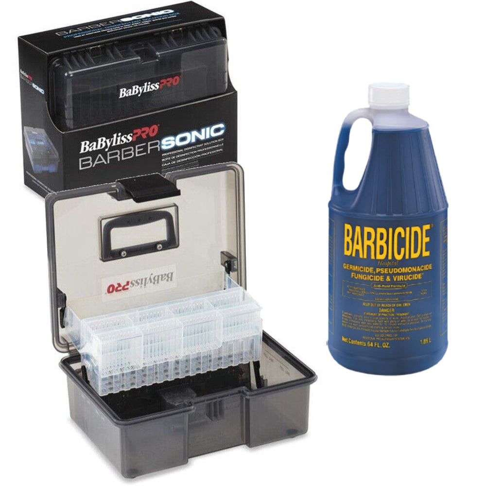 BaByliss Pro BarberSONIC Disinfectant Box + Barbicide Disinfectant 64 oz