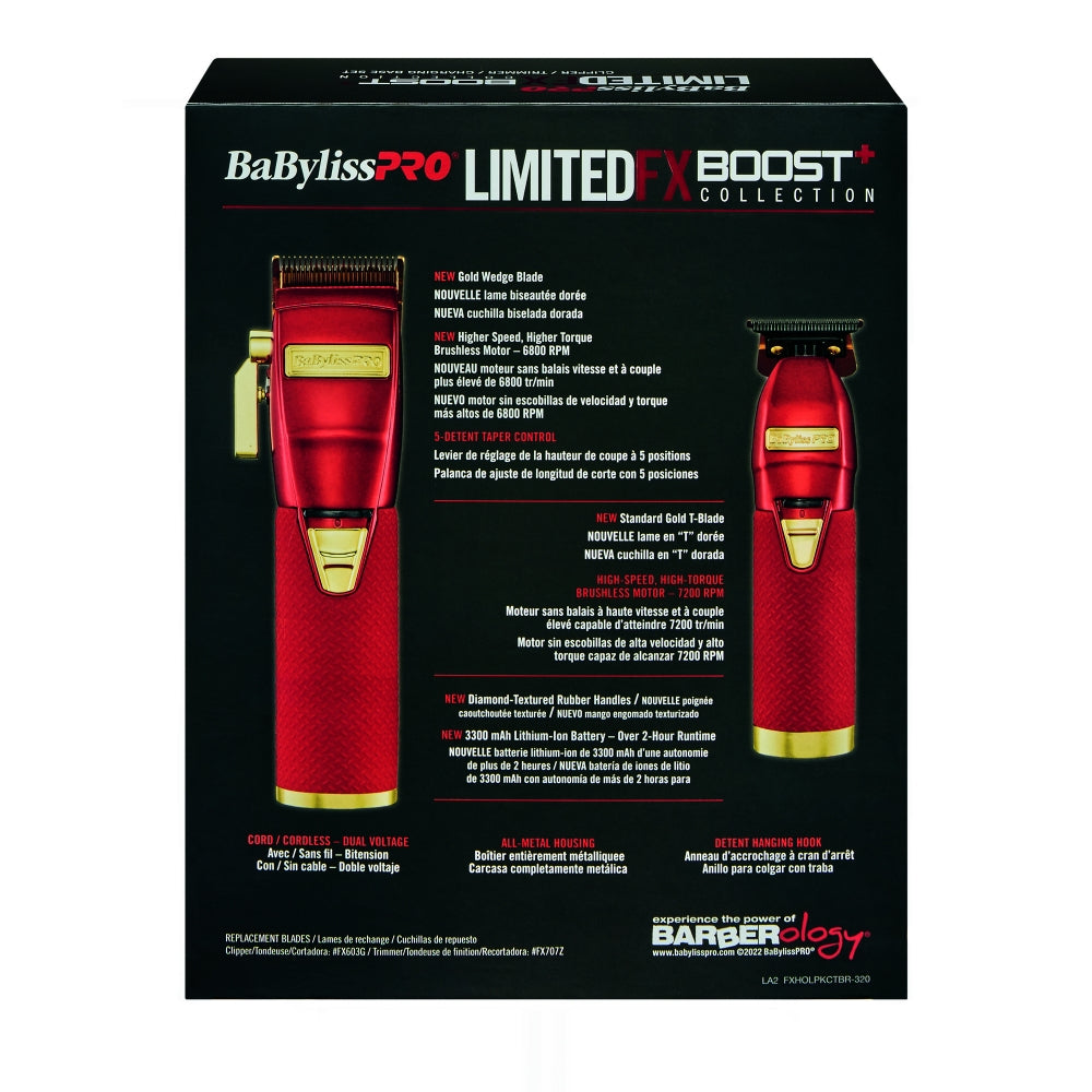 BaByliss PRO RED FX Boost+ Limited Edition Clipper & Trimmer Set w/ Charging Base