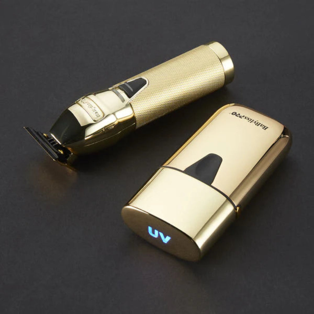 [barber_everything]-Babyliss Pro Limited Edition Gold FX Trimmer & UV Single-Foil Shaver Set (FXLFHOLPKG)-Babyliss Pro-Barber Everything