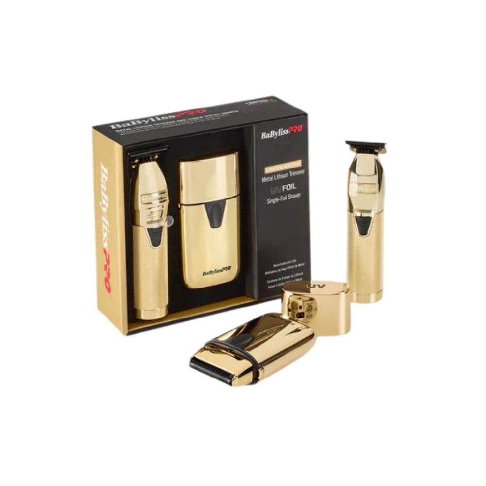 [barber_everything]-Babyliss Pro Limited Edition Gold FX Trimmer & UV Single-Foil Shaver Set (FXLFHOLPKG)-Babyliss Pro-Barber Everything