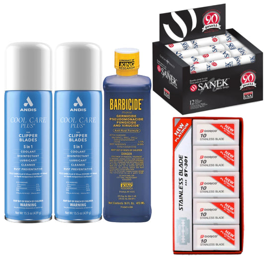 [barber_everything]-Barber Must Haves Subscription Box - Cool Care Plus, Sanek Neck Strips, Dorco Blades, Barbicide-Andis-Barber Everything