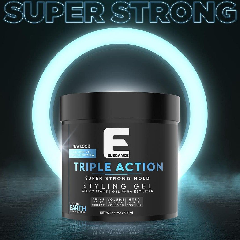 [barber_everything]-Elegance Triple Action Hair Gel Earth (Strong Hold) 16.9oz 500ml-Elegance-Barber Everything
