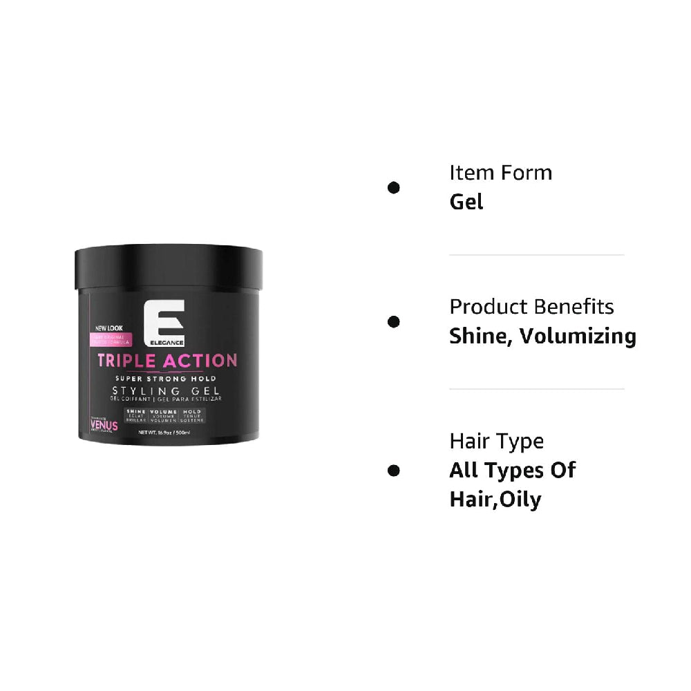 [barber_everything]-Elegance Triple Action Hair Gel Venus (Strong Hold) 16.9oz 500ml-Elegance-Barber Everything
