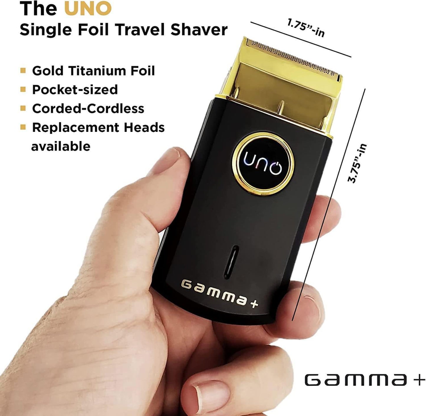 [barber_everything]-GAMMA+ Uno Mini-Sized Travel Mens Corded-Cordless Foil Shaver-Gamma+-Black-Barber Everything