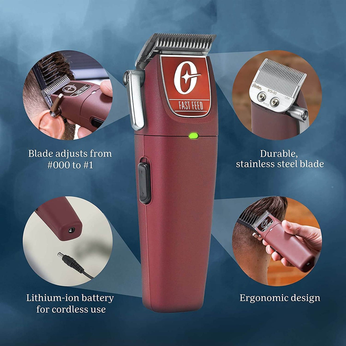 [barber_everything]-Oster® Professional Fast Feed® Cordless Clipper, Burgundy (2143931)-Oster-Barber Everything